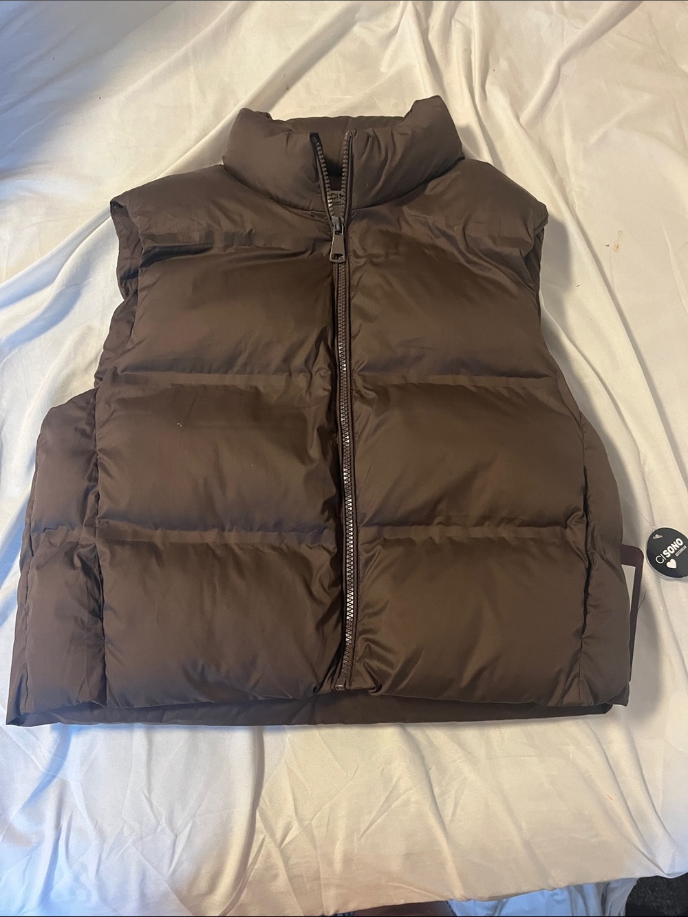 CISONO Quilted Brown Puffer Vest with High Collar